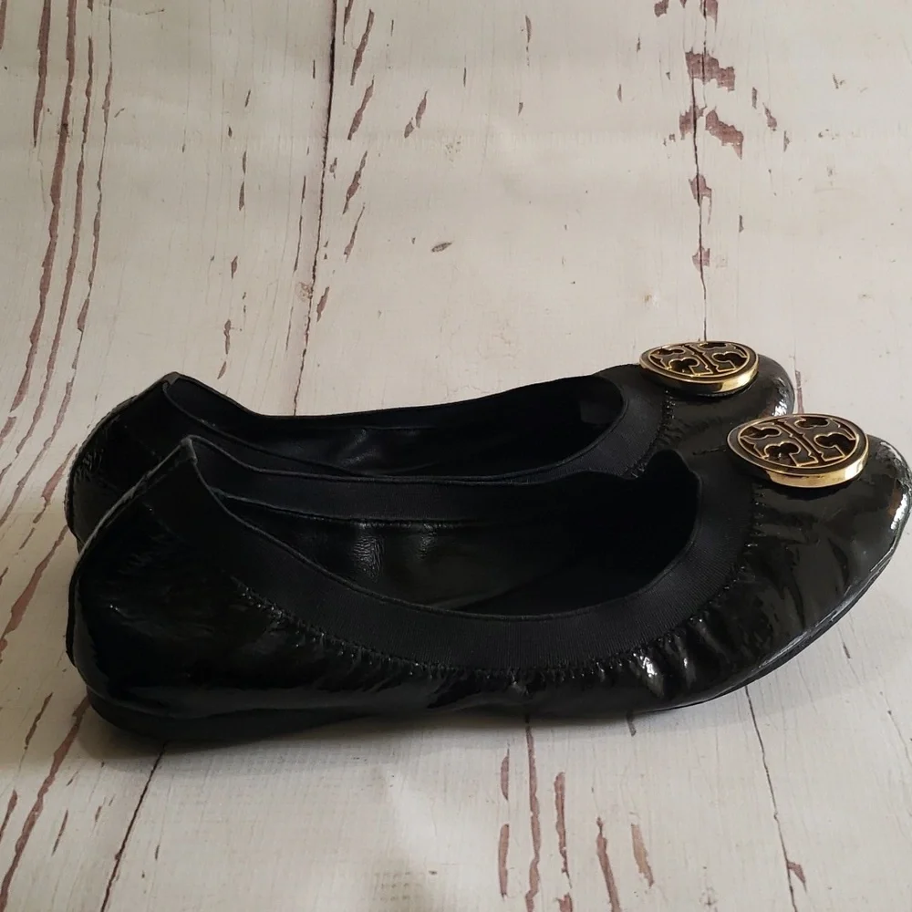 Tory Burch Black Soft Patent Leather Ballerina Women's Flats Size 6.5